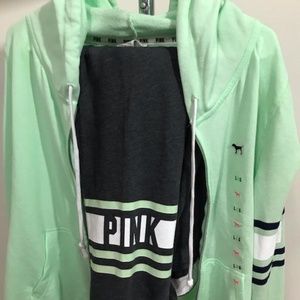 Pink Jacket size large and sweat pants size medium color Teal, Gray, White